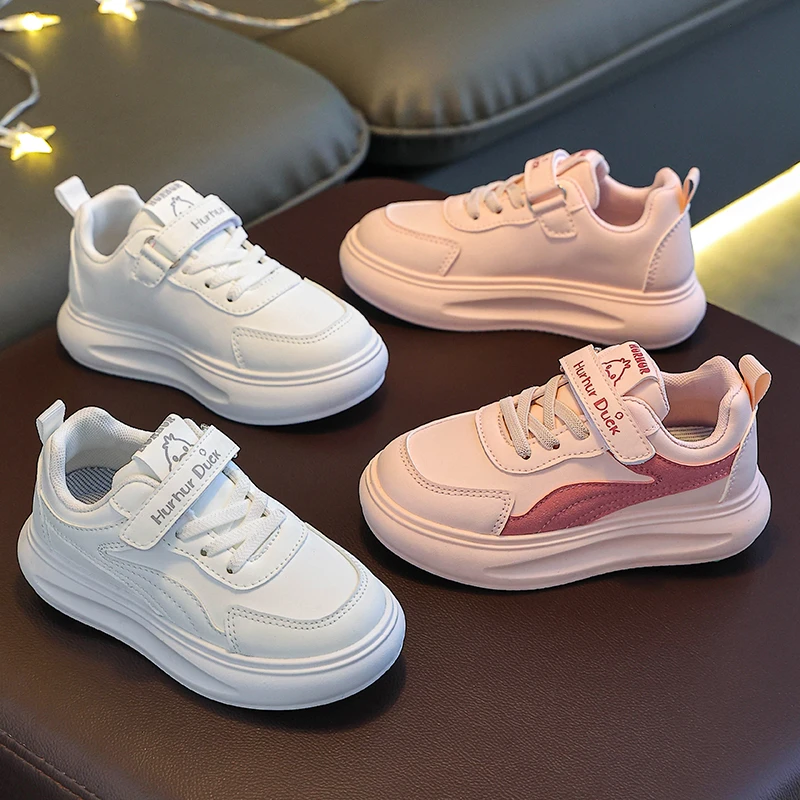 女童鞋子儿童运动鞋潮流百搭中大童平底小白鞋男宝宝休闲皮面板鞋
