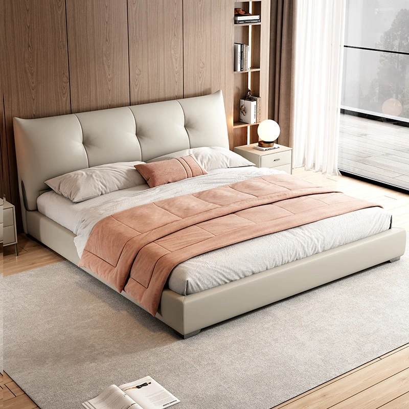 意式极简生态床皮艺主卧大气现代简约轻奢软包大床卧室储物床