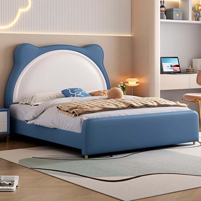 猫耳朵儿童床男孩公主床真皮卡通床加宽学生青少年现代卧室小床