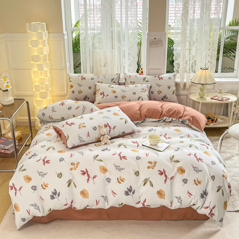 嘉赫斯A类水洗仿棉麻床上用品印花三四件套小清新碎花单人双面