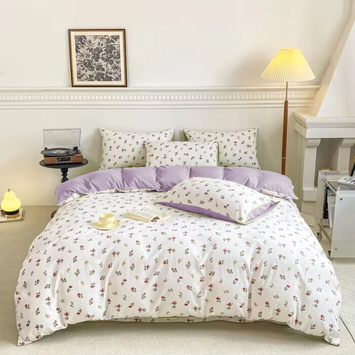 A类母婴级小竺棉印花四件套四季款床上用品床单被套套组