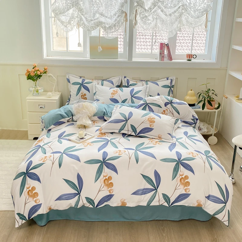 A类暖绒加厚磨毛印花工艺款四件套简约亲肤小清新斜纹