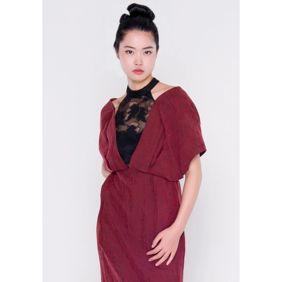 香云故里·红龟纹香云纱拼蕾丝女士连衣裙XB23A-11G941