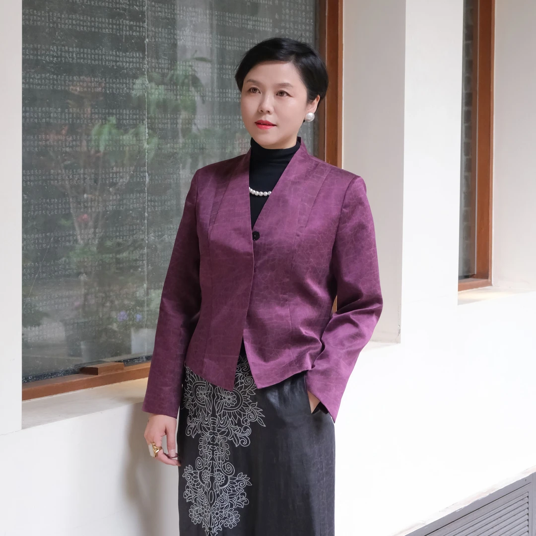 香云故里·南越系列紫素平缎香云纱立领收腰短外套XB24-G05025