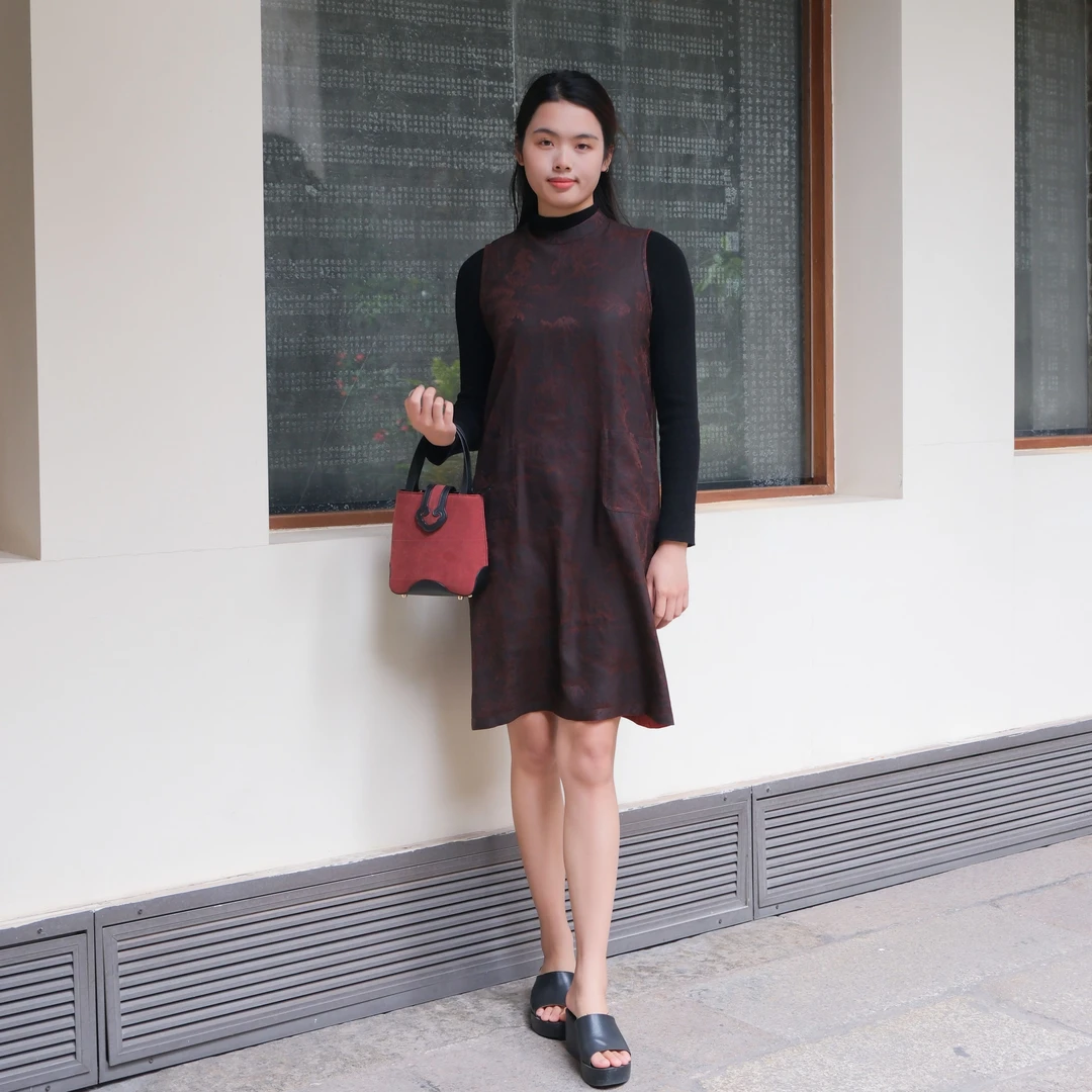 【香云故里】峰峦叠翠绢纺香云纱贴袋立领双面穿背心连衣裙H113077