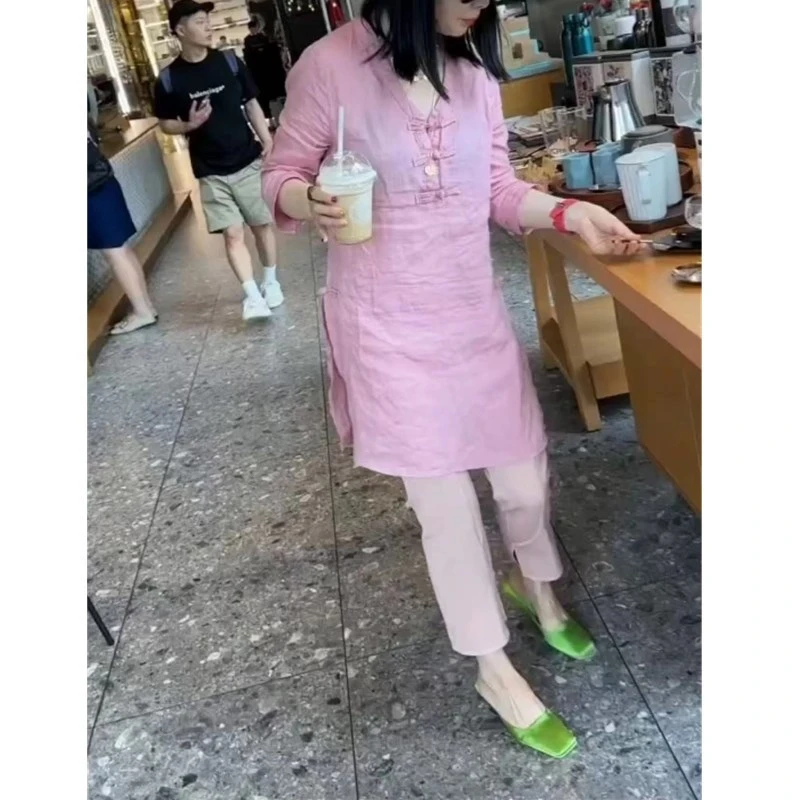 2025夏季新款中式国风盘扣上衣显瘦小裤洋气女MM24112短袖