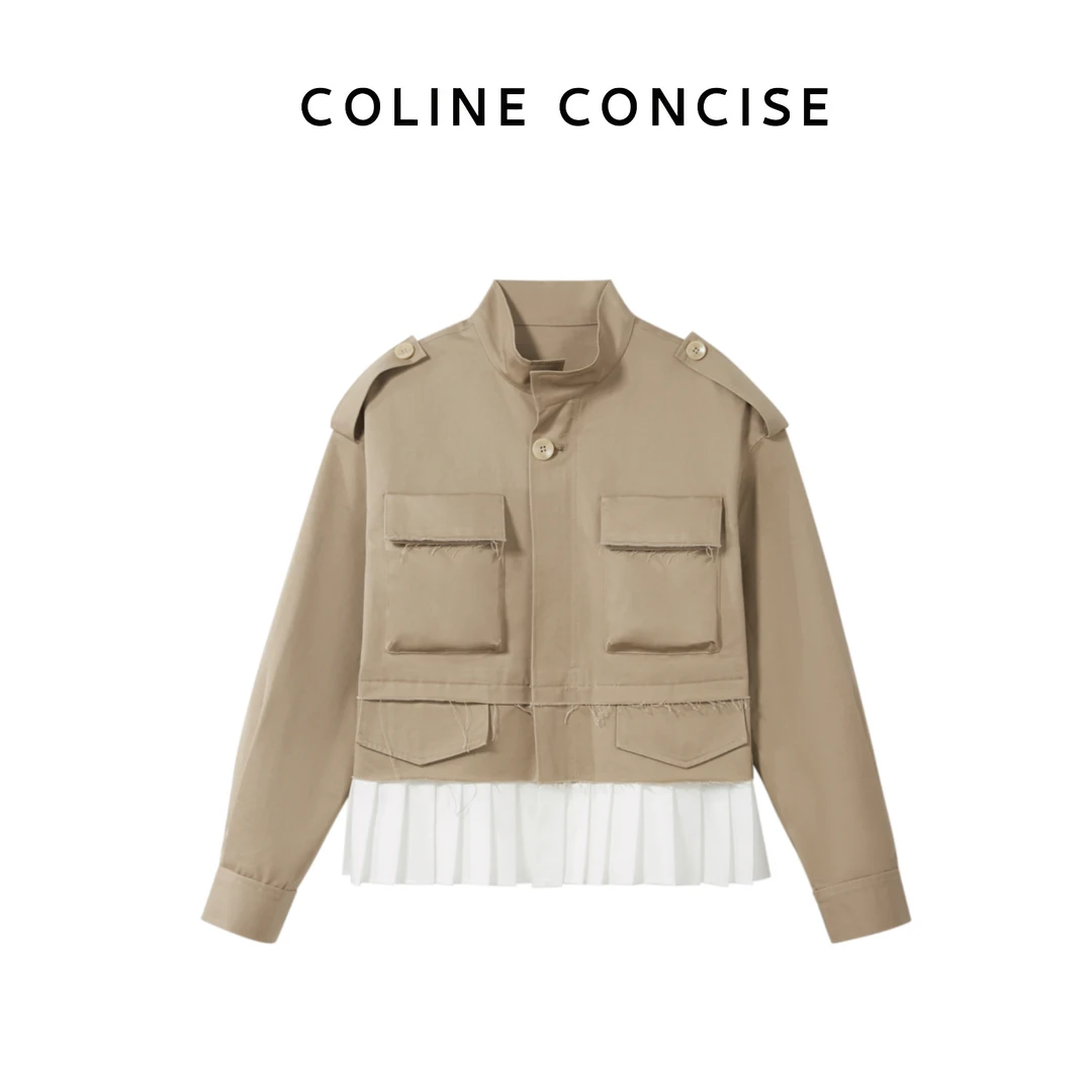 COLINE CONCISE小众设计拼接压褶假两件上衣-1