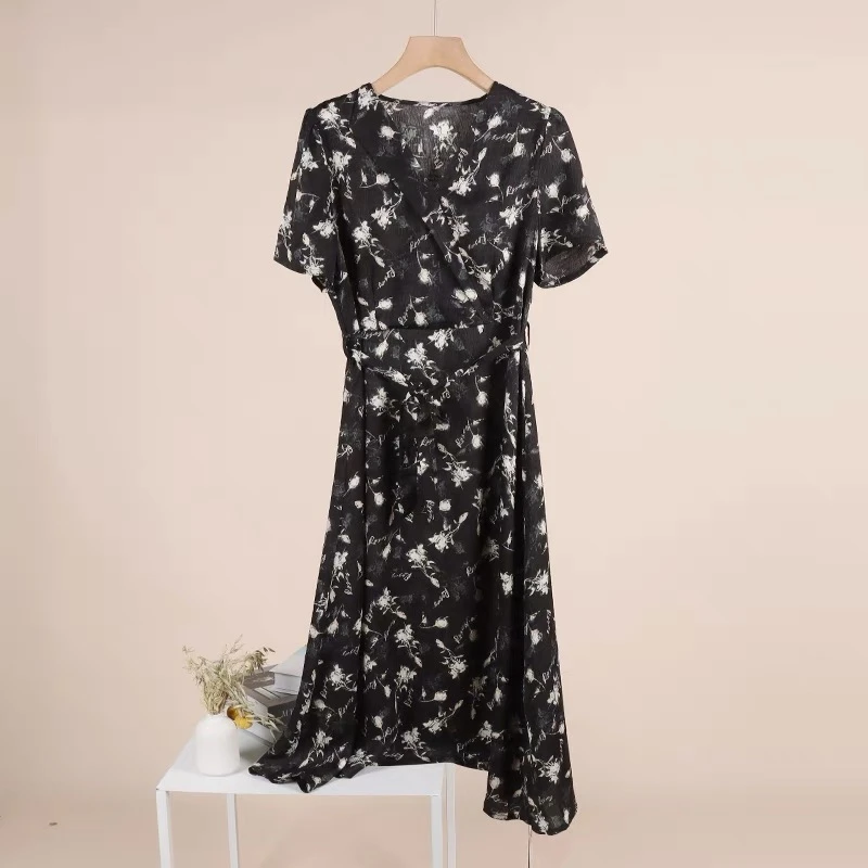 B5Q-8116大码连衣裙显瘦气质碎花复古休闲收腰法式时尚夏季