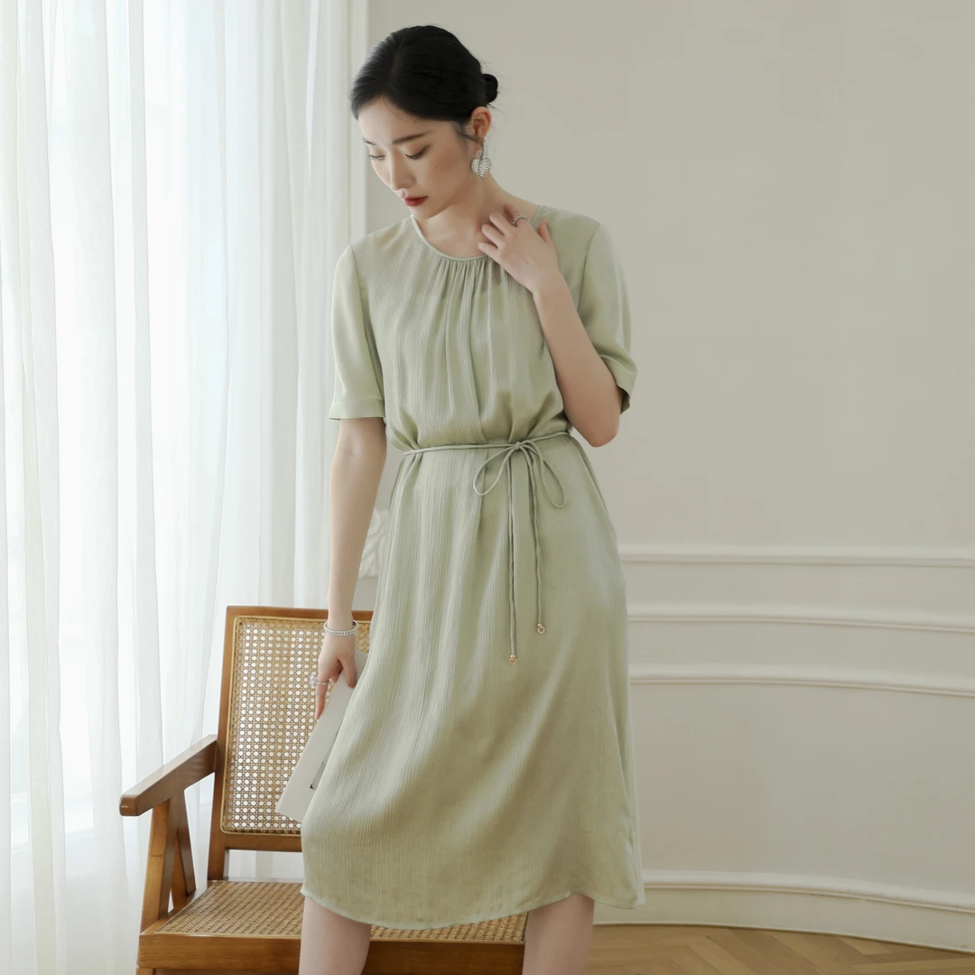 桑蚕丝轻奢时尚气质休闲收腰真丝女士连衣裙 |6930