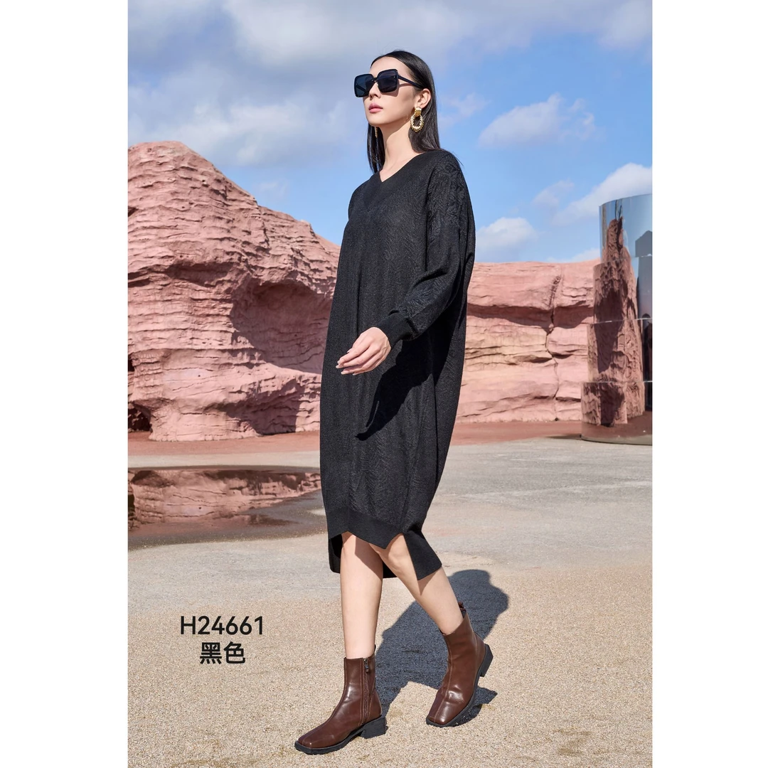 秋冬时尚宽松中长款针织连衣裙 24661