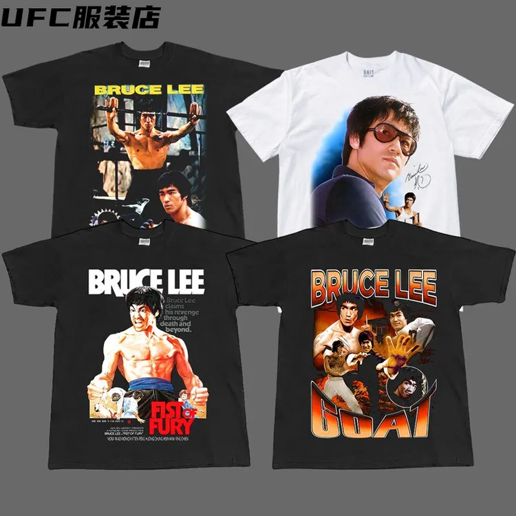 李小龙系列 美式复古  230克重磅纯棉宽领口短袖