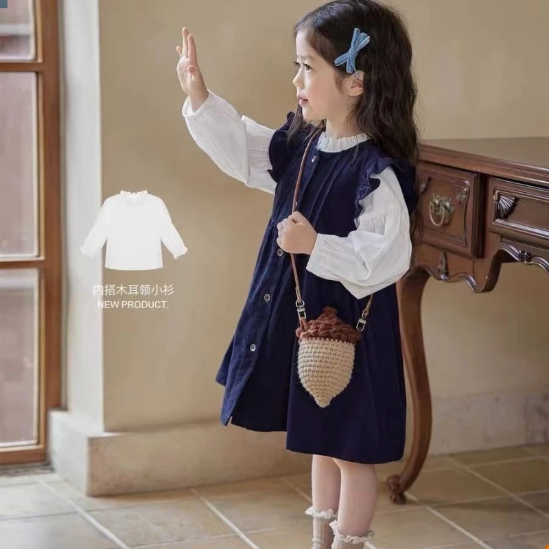 女童秋季灯芯绒连衣裙2024新款春秋女宝长袖公主裙洋气裙子两件套
