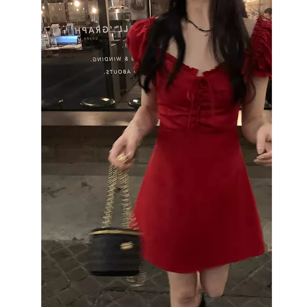 2024夏季新款大码女装胖mm显瘦连衣裙法式复古泡泡袖露肩方领裙子