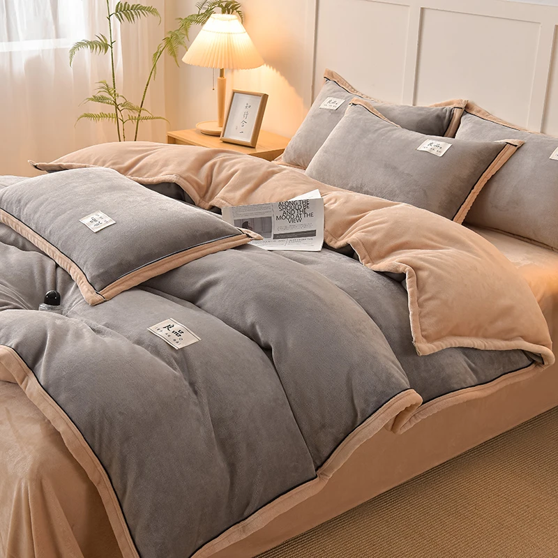【花下眠】8斤多加厚牛奶绒四件套纯色双拼轻奢加厚加绒双面绒秋冬