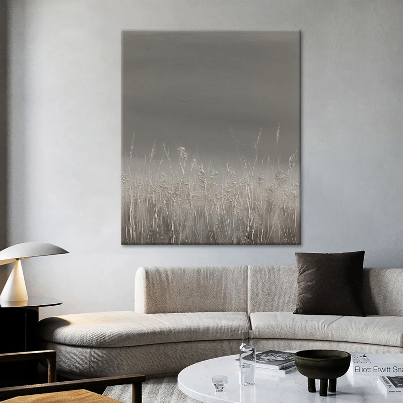 手绘油画原野风景肌理画客厅玄关侘寂风装饰画样板房抽象挂画无框
