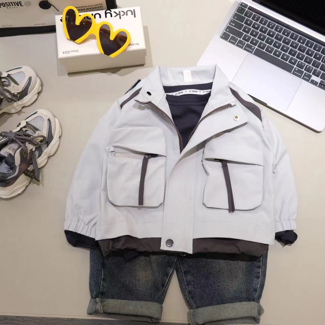 儿童春秋韩版立体大口袋时尚外套H1330