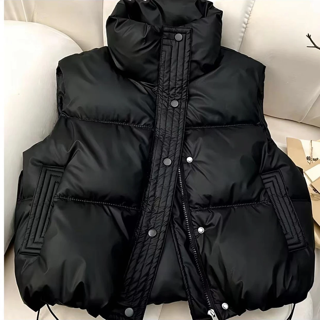 反季新款棉服女免洗pu马甲坎肩皮短款气质加厚小个子外穿棉衣外套