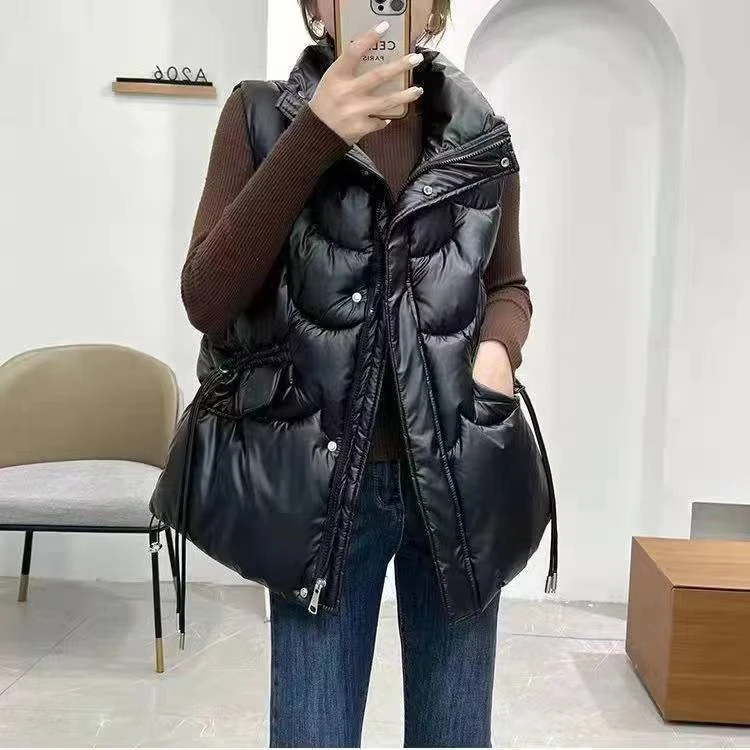 宽松大码亮面免洗棉马甲女2025年加厚新款大口袋马夹外套背心韩版