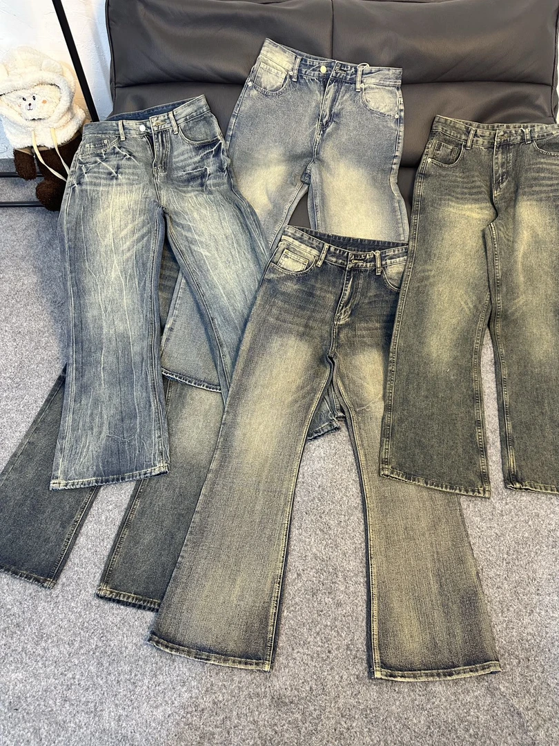 【瑕疵孤品牛裤子】美式牛仔裤复古高街宽松破洞毛边设计感做旧小众