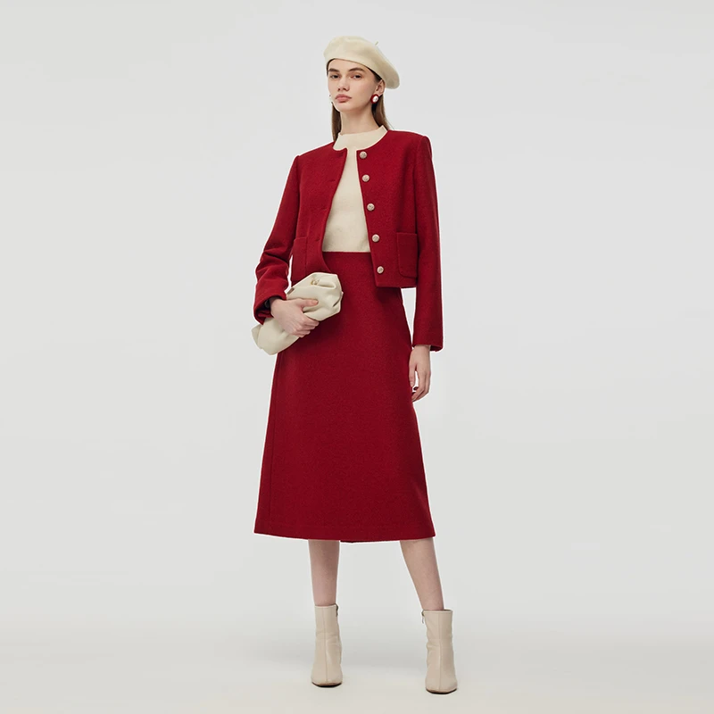 歌莉娅套装冬季绵羊毛针织呢时尚潮流女装1CSCAC210秋冬高级感