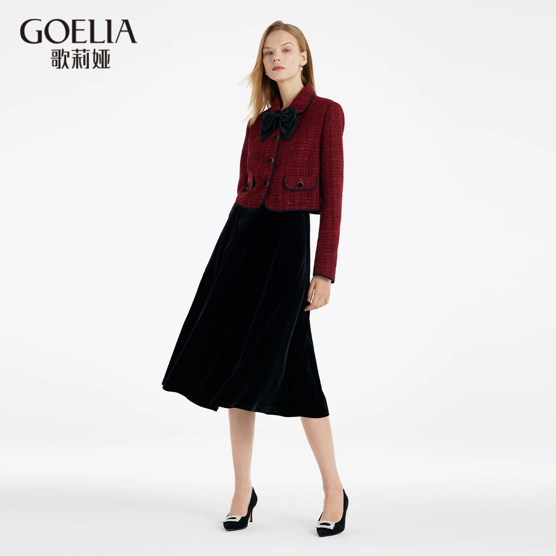 【商场同款新品】歌莉娅轻奢小香风外套+丝绒半裙两件套1BNRAB45B