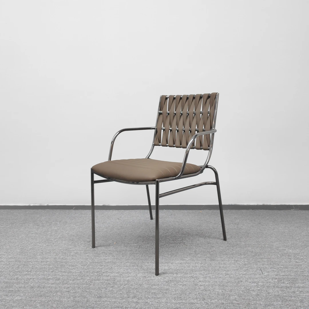 设计师款餐桌椅凳单人椅子现代织带编织皮椅北欧餐厅家具休闲餐椅