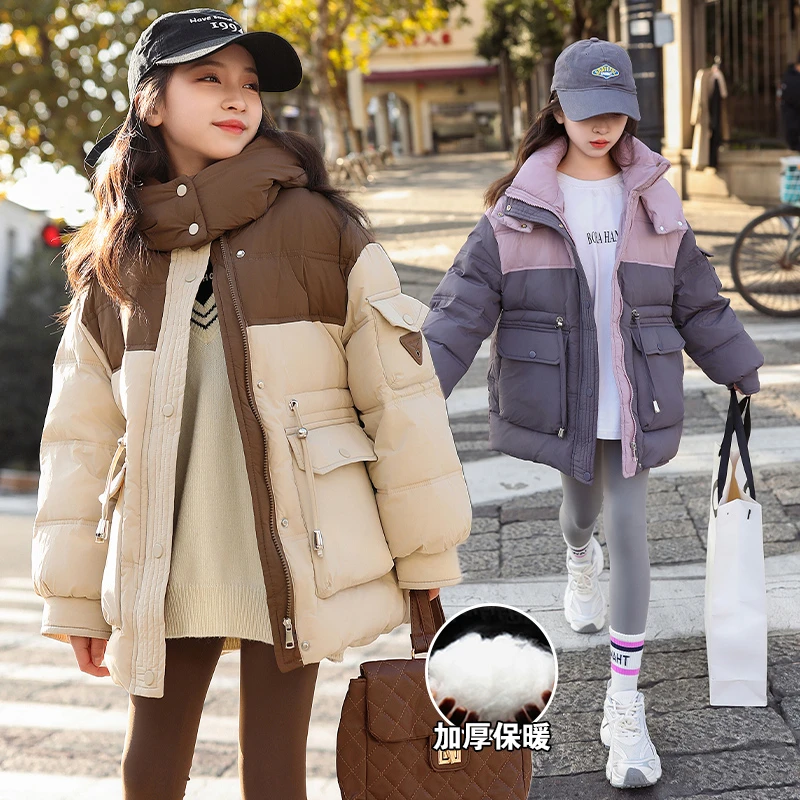女童棉服冬季2024新款洋气中小学生连帽保暖棉衣女孩冬天加厚棉袄