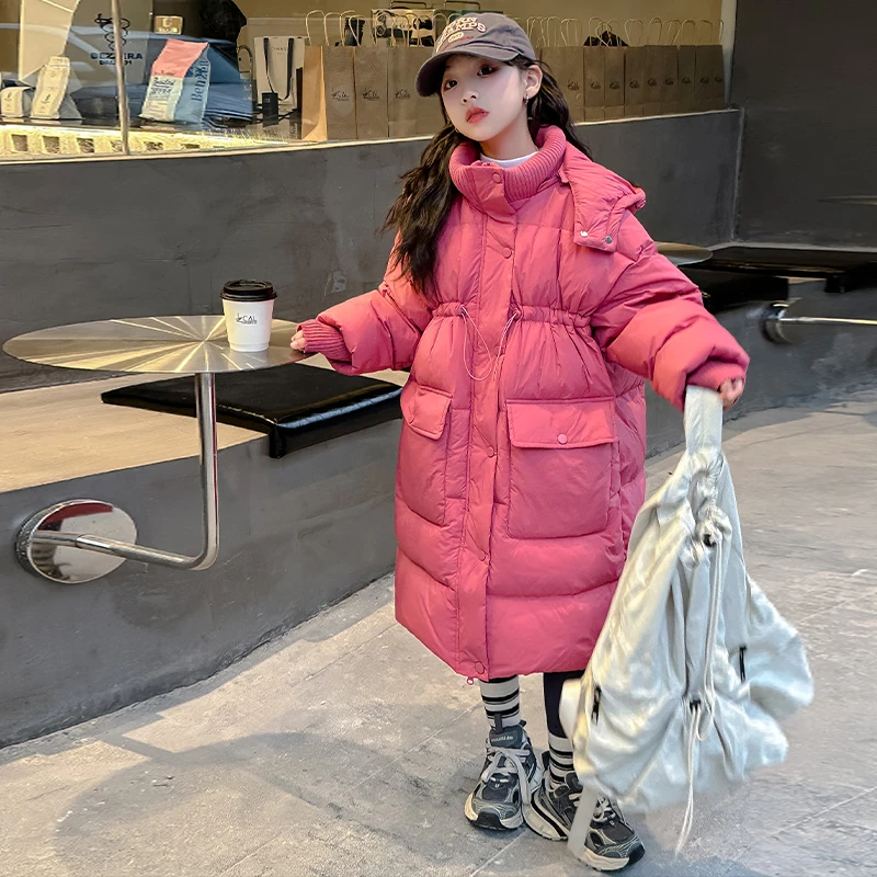 女童长款羽绒服2024新款洋气女大童冬季加厚白鸭绒外套儿童面包服