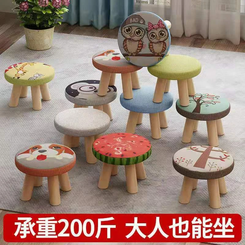 小凳子家用批发布艺实木换鞋凳创意圆凳客厅网红凳懒人卡通宝宝椅