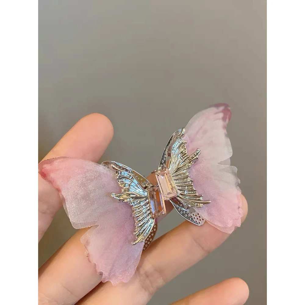 铜合金布艺耳饰 A20 粉色百搭蝴蝶耳环