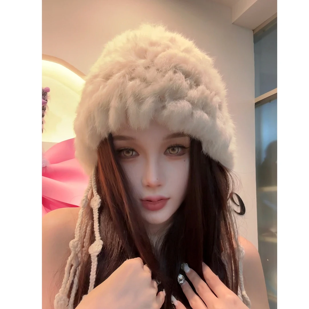 尔滨大教堂云朵兔毛针织帽拍照嘎嘎出片毛绒编织ins保暖冬天网红