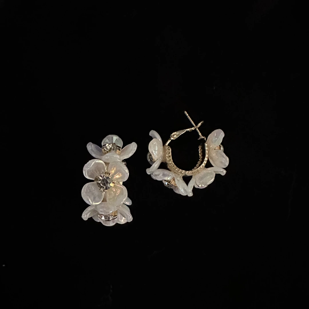 铜合金亚克力耳饰 C51【山河】手工气质白色时尚百搭复古透明素款