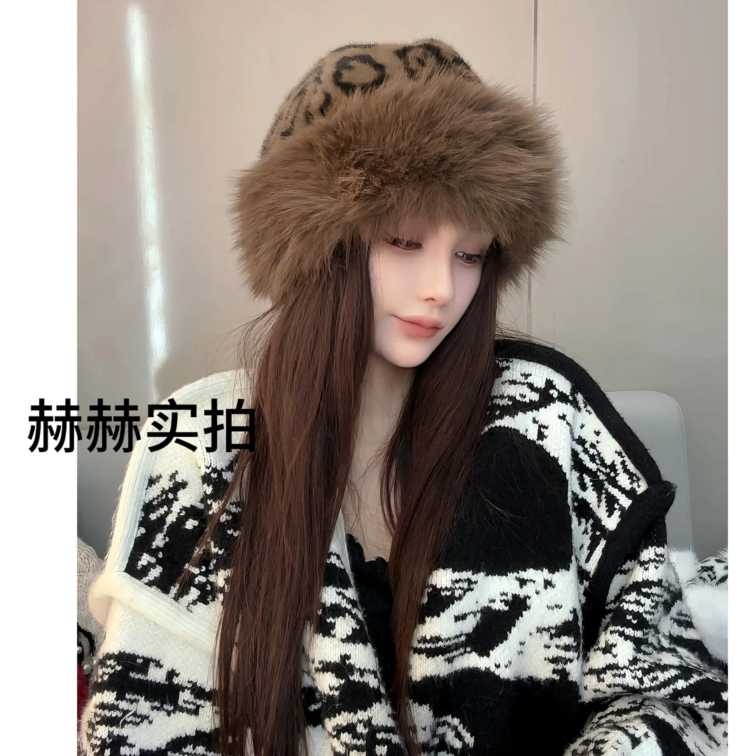 冬天帽子冬天氛围感豹纹冬天拍照帽子