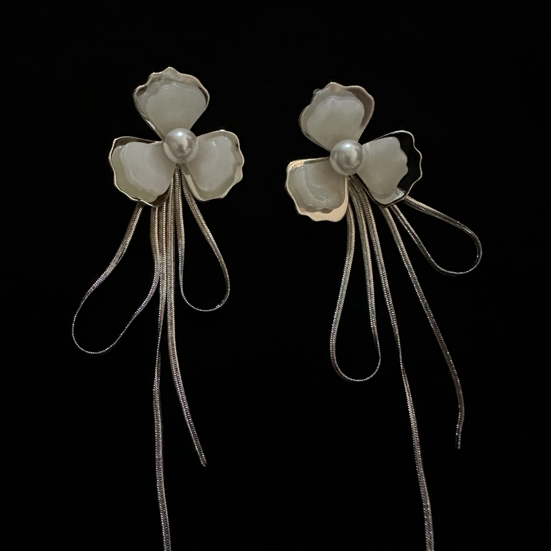 黄铜亚克力耳饰 C115手工气质白色轻奢时尚百搭古风长款小众简约