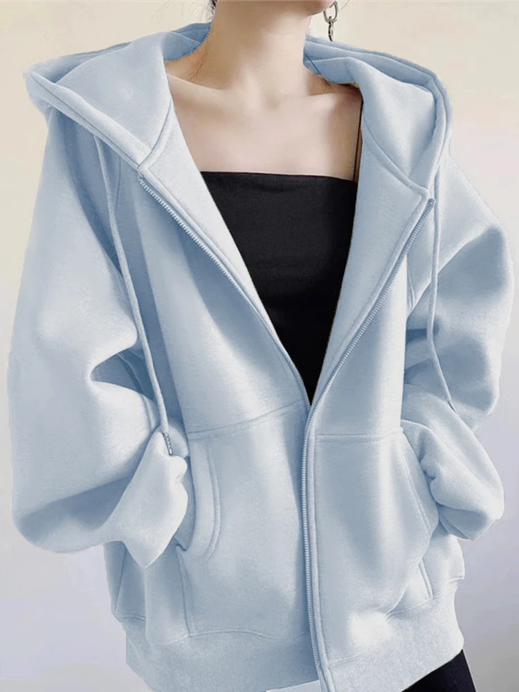 卫衣外套女春秋款2024新款chic早秋baby奶蓝色连帽初秋