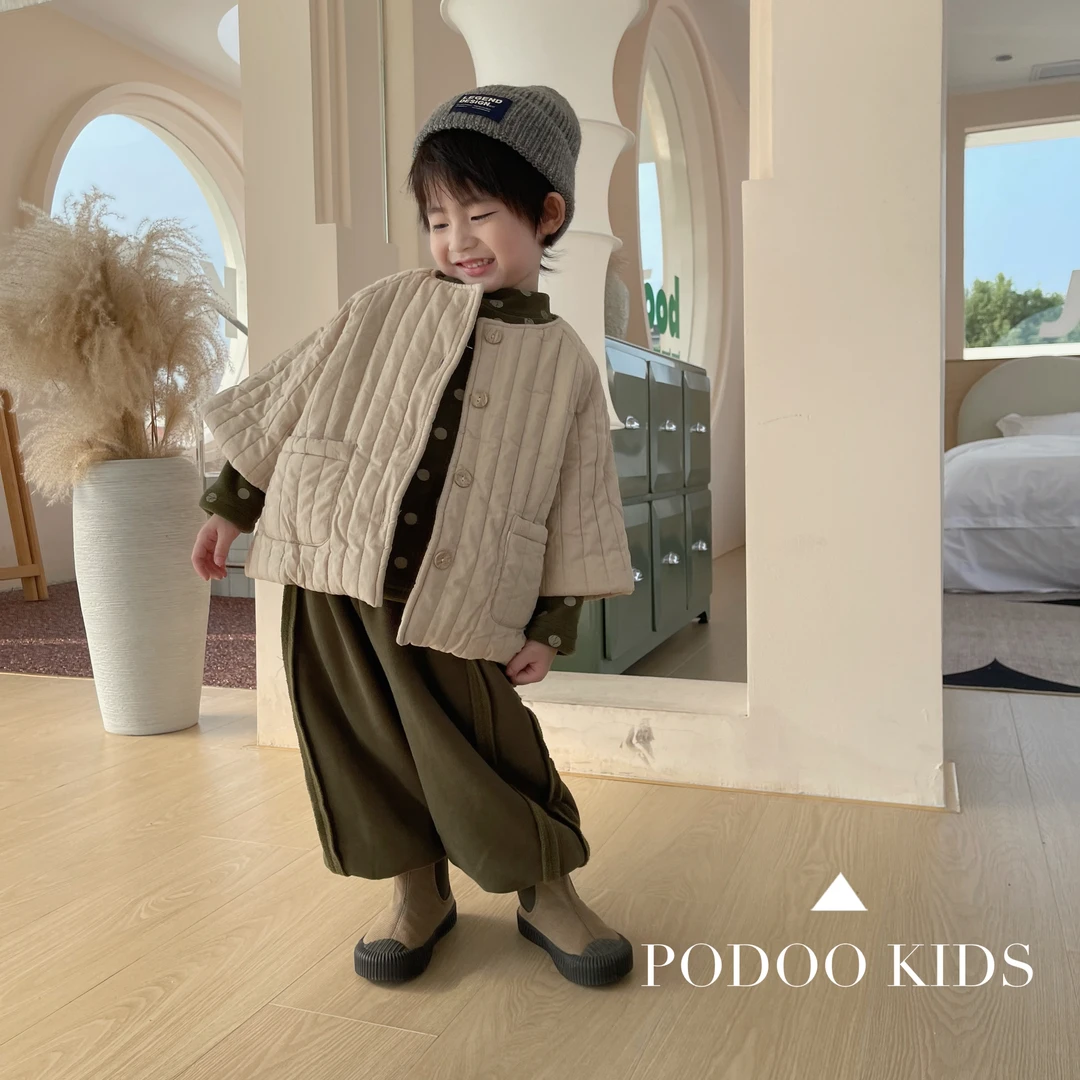 【特清】秋款高级感七分袖棉服外套男女童韩版绗线压棉中性风