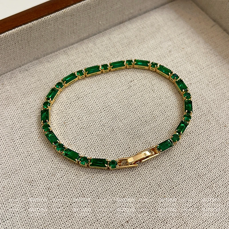 铜合金合成锆石手链 1685经典奶奶绿手链轻奢复古绿手镯精致首饰