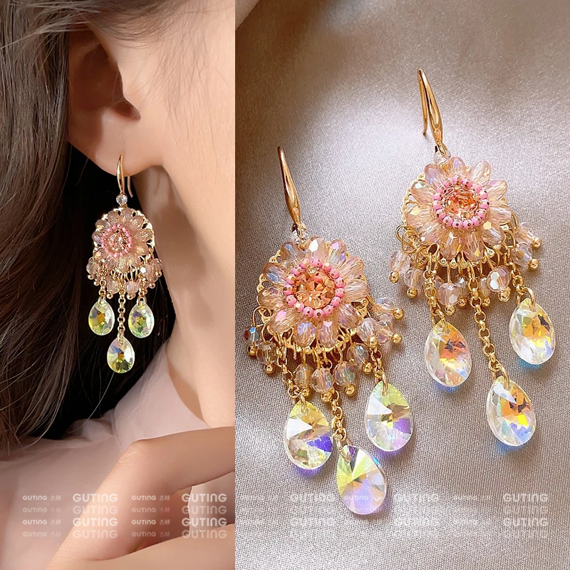 铜合金耳饰 17763高端民族风晶晶流苏耳环重工小众高级感耳饰时尚