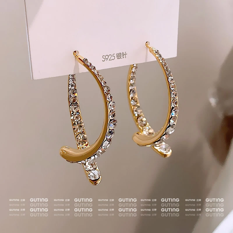 铜合金合成锆石耳饰 13504两戴重工闪锆手工耳环女耳坠方圆脸耳饰