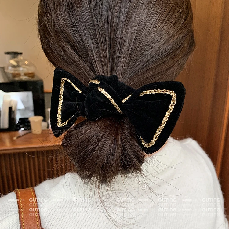 布艺发饰 0589丝绒麦穗丝线发圈黑色蝴蝶复古弹力头饰优雅发饰