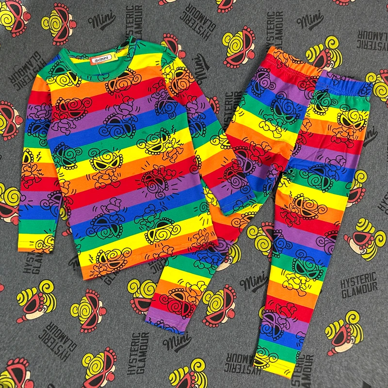 彩虹条纹满印家居服0972