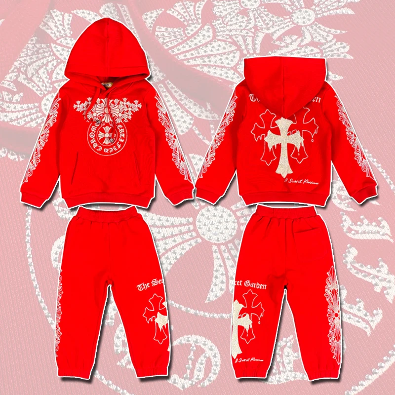 克克罗烫钻卫衣儿童时尚百搭连帽套头上衣加厚高克重面料重工童装