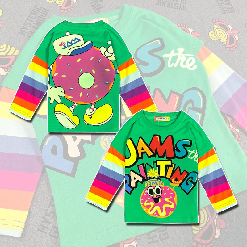 甜甜圈假两件长袖T恤（0983）