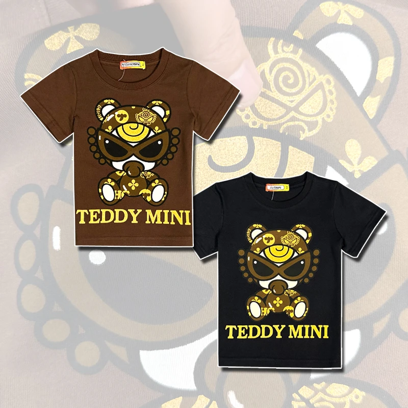 烫金泰迪短袖T恤夏季个性潮款时尚针织圆领纯棉半袖透气百搭上衣