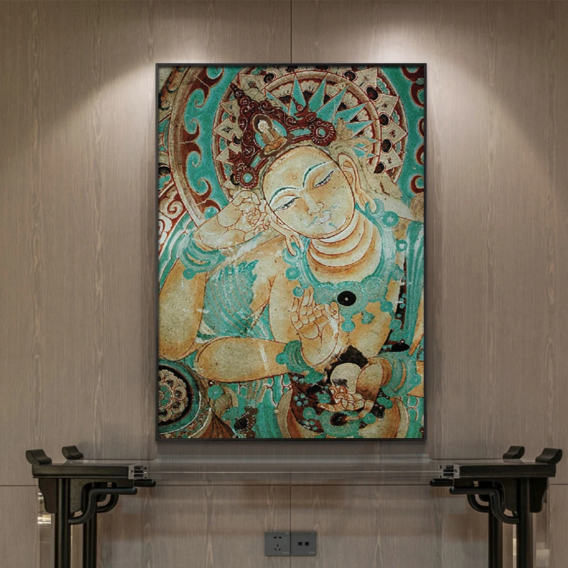 新中式复古敦煌佛像壁画菩萨装饰画茶室茶艺馆背景墙日式禅意挂画