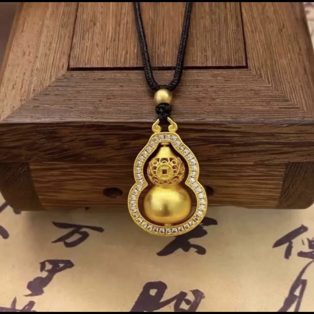 铜合金吊坠 新中式国潮风豪镶高闪古法镂空时来运转钱币葫芦项链