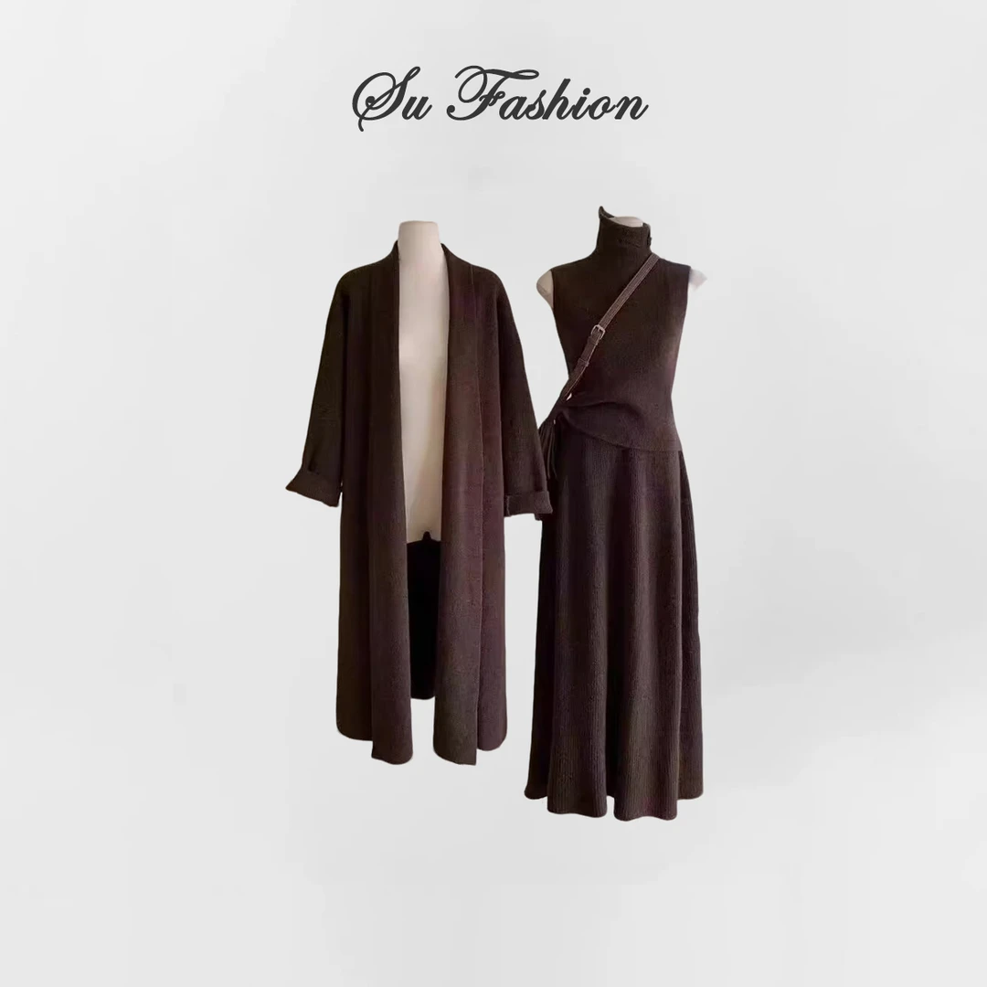 韩系慵懒风三件套（内搭+阔腿裤+开衫）针织女秋冬新款毛衣套装A015