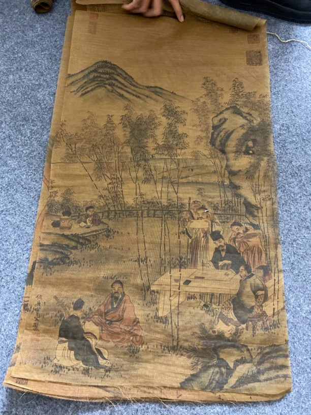 荣松优选 明四家人物图丝绢四条屏画卷