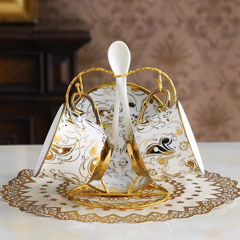 欧式创意家用茶具陶瓷马克杯英式咖啡杯碟架套装ll