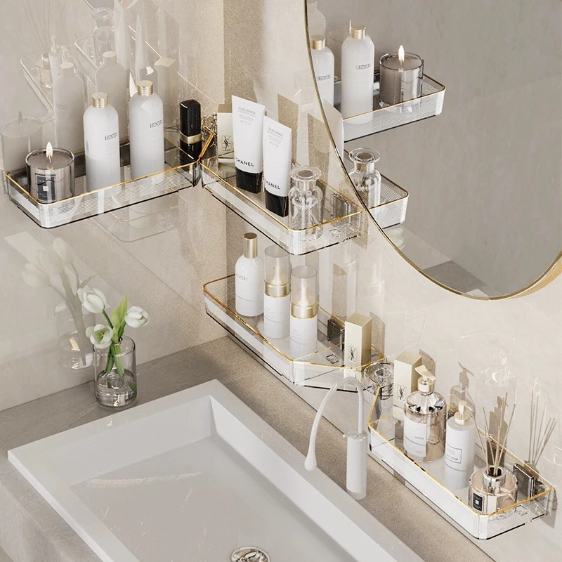 洗漱台转角置物架免打孔壁挂粘贴可旋转折叠收纳简约洗手台浴室架